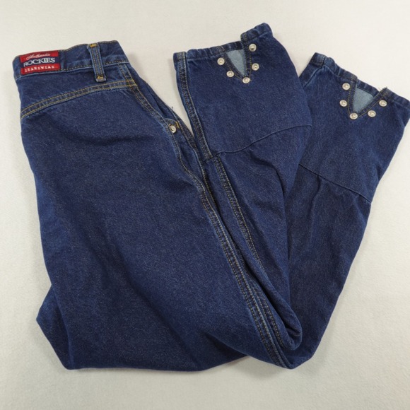 Rockies Denim Jeans Western Size 9 Inseam 27 Long‎ Bareback Button Ankle Studs - Picture 1 of 16
